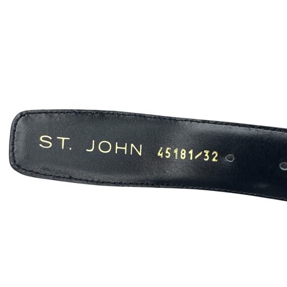 St John Black Rare Vintage Black Leather Gold Elephant Medallion Belt Women 32" - Picture 4 of 9